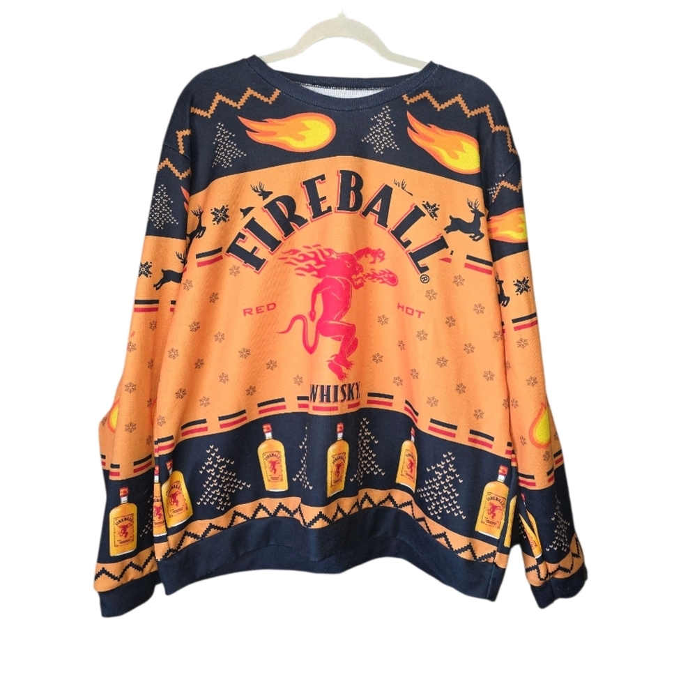 Fireball Whiskey Ugly Christmas Pullover 3x Long Sleeve Holiday Patterns Festive